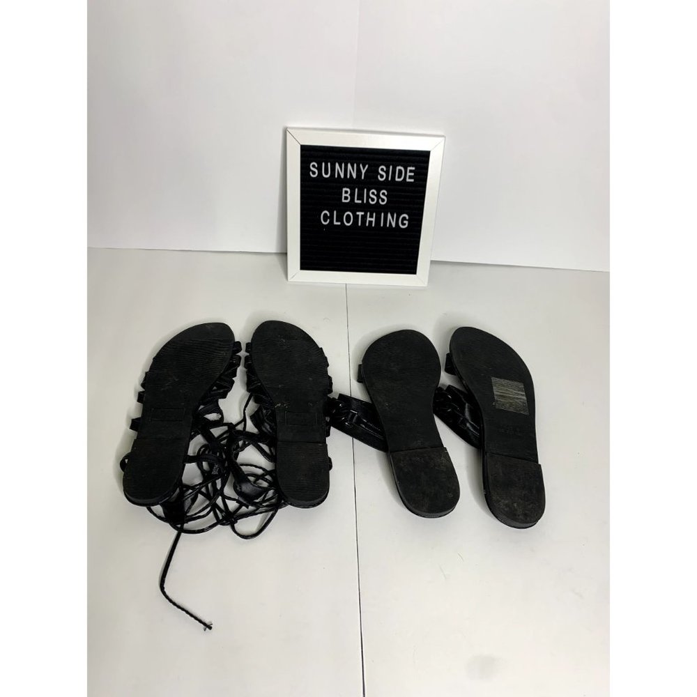 Women's Black Flat Summer Sandals Lot of 2 Size 9 - Picture 5 of 8